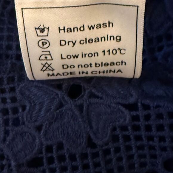 Yomis Navy Embroidered Lace One Shoulder Blouse with Scallop Edge. Size Small. - Picture 9 of 9